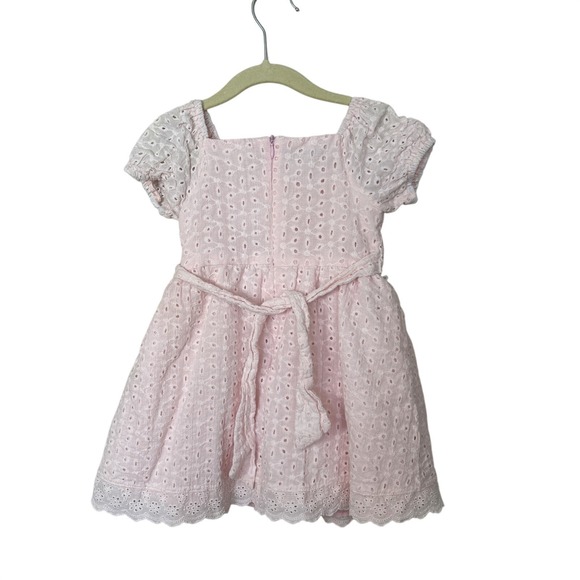 Badgley Mischka Girls' Pink Pearl Dress Eyelet Lace Short Sleeve Size 3T Easter - Picture 2 of 9